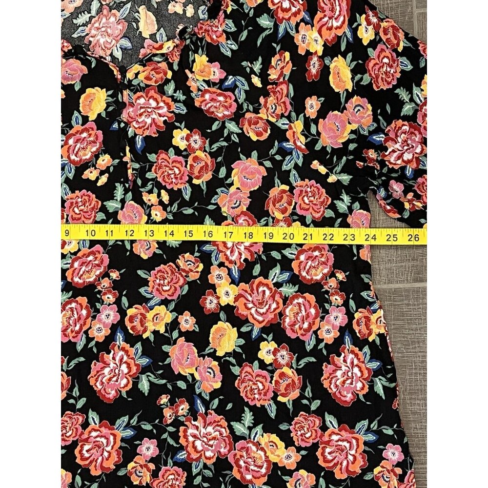 Indigo Rose Women Top Plus Size 2X Peasant Black Floral Blouse Black Red - Picture 5 of 9